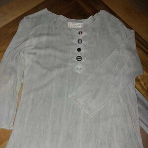 Women’s Light Gray 3/4 Sleeve Top | Sheer Textured | Decorative Button Front